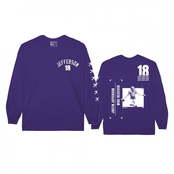 Minnesota Vikings Justin Jefferson Purple Player Graphic Long Sleeve T-Shirt
