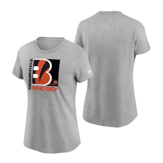 Women's Cincinnati Bengals Heathered Gray 2021 AFC Champions Team Slogan T-Shirt