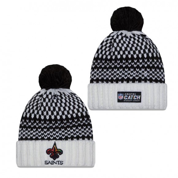 Women's New Orleans Saints Black White 2023 NFL Crucial Catch Cuffed Pom Knit Hat