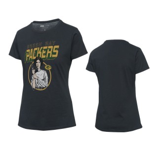 Women's Green Bay Packers Black Disney Star Wars Princess Leia T-Shirt