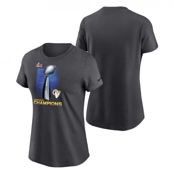 Women's Los Angeles Rams Anthracite Super Bowl LVI Champions Lombardi Trophy T-Shirt
