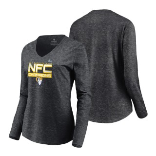 Women's Los Angeles Rams Charcoal 2021 NFC Champions Iconic Slant V-Neck Long Sleeve T-Shirt