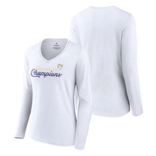 Women's Los Angeles Rams White Super Bowl LVI Champions Long Sleeve V-Neck T-Shirt