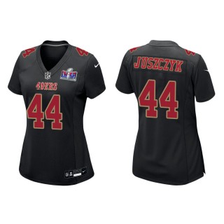 Women's 49ers Kyle Juszczyk Black Super Bowl LVIII Carbon Fashion Game Jersey