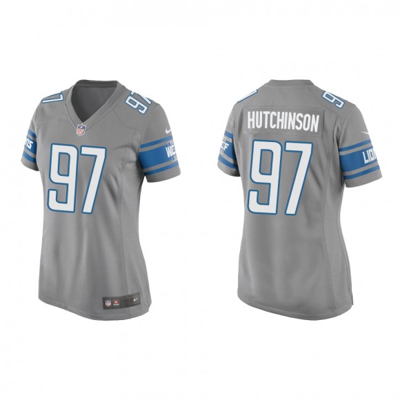 Women's Lions Aidan Hutchinson Silver 2022 NFL Draft Game Jersey