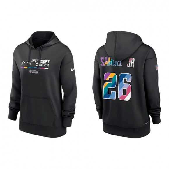 Women's Asante Samuel Jr. Los Angeles Chargers Black 2022 NFL Crucial Catch Therma Performance Pullover Hoodie