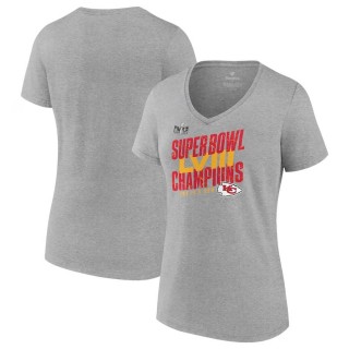 Women's Chiefs Gray Super Bowl LVIII Champions Iconic Victory V-Neck T-Shirt