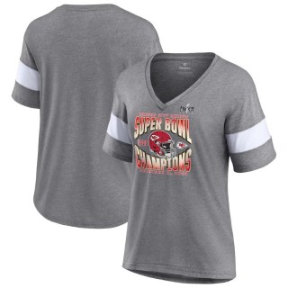 Women's Chiefs Gray Super Bowl LVIII Champions Own the Moment Tri-Blend V-Neck T-Shirt