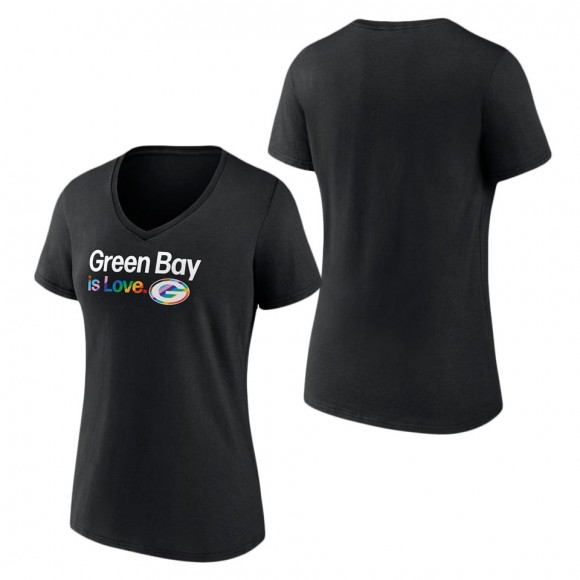 Women's Green Bay Packers Fanatics Branded Black City Pride Team V-Neck T-Shirt