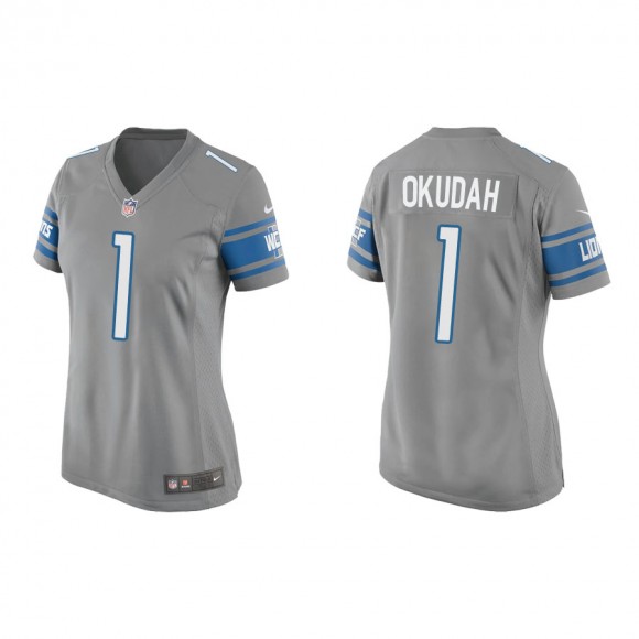 Women's Lions Jeff Okudah Silver Game Jersey