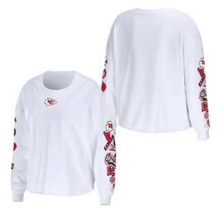 Women's Kansas City Chiefs WEAR by Erin Andrews White Celebration Cropped Long Sleeve T-Shirt