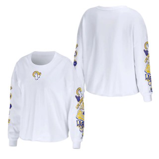 Women's Los Angeles Rams WEAR by Erin Andrews White Celebration Cropped Long Sleeve T-Shirt