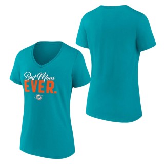 Women's Miami Dolphins Fanatics Branded Aqua Best Mom Ever V-Neck T-Shirt
