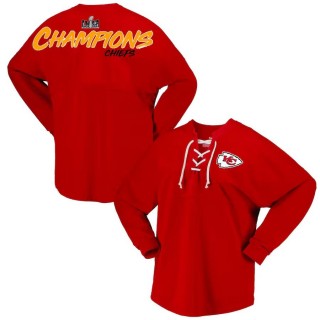 Women's Chiefs Red Super Bowl LVIII Champions Lace-Up Long Sleeve Jersey T-Shirt