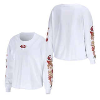 Women's San Francisco 49ers WEAR by Erin Andrews White Celebration Cropped Long Sleeve T-Shirt