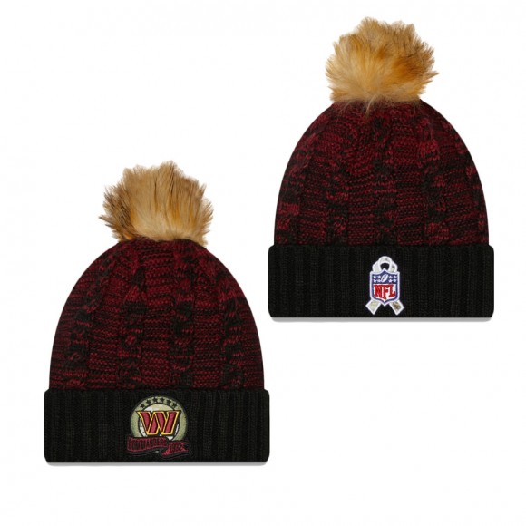 Women's Washington Commanders Black Burgundy 2022 Salute To Service Pom Knit Hat