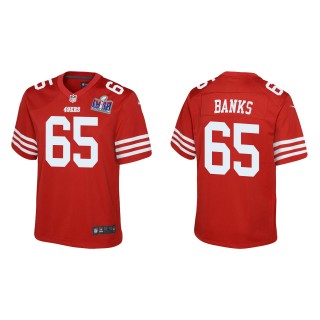 Youth 49ers Aaron Banks Scarlet Super Bowl LVIII Game Jersey