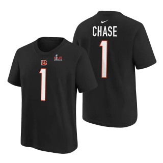 Youth Cincinnati Bengals Ja'Marr Chase Black Super Bowl LVI Bound Name & Number T-Shirt