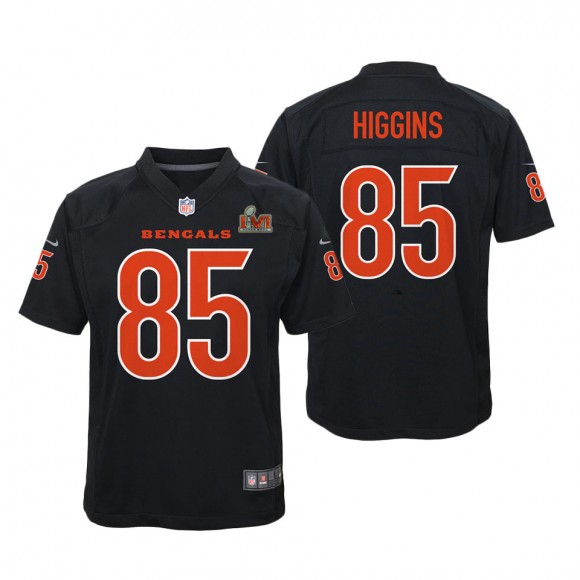 Youth Cincinnati Bengals Tee Higgins Black Super Bowl LVI Bound Game Patch Fashion Jersey