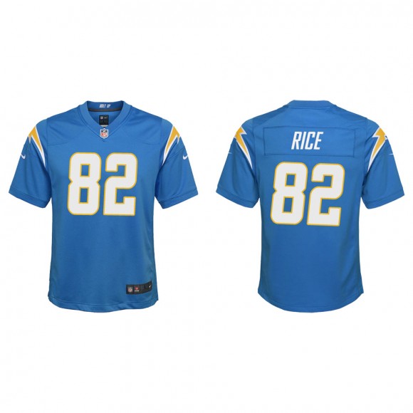 Youth Chargers Brenden Rice Powder Blue Game Jersey