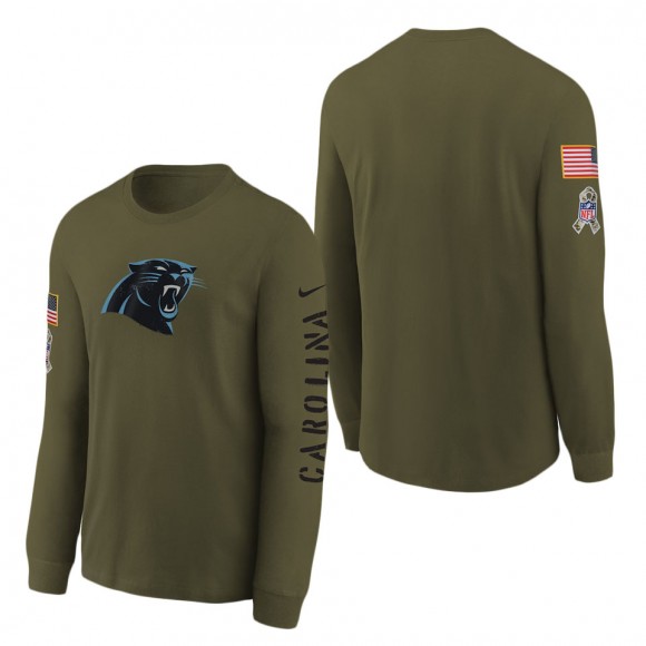 Youth Carolina Panthers Olive 2022 Salute To Service Team Logo Long Sleeve T-Shirt