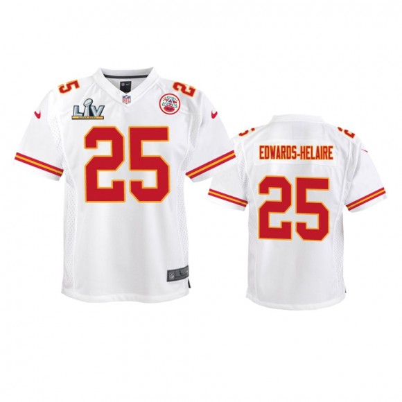 Youth Chiefs Clyde Edwards-Helaire White Super Bowl LV Game Jersey
