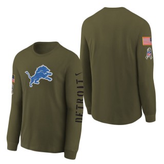 Youth Detroit Lions Olive 2022 Salute To Service Team Logo Long Sleeve T-Shirt