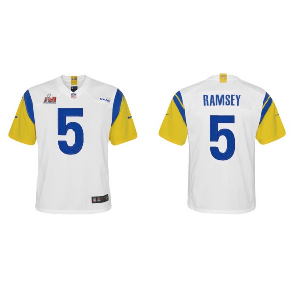 Youth Super Bowl LVI Jalen Ramsey Rams White Gold Alternate Game Jersey