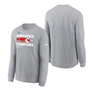 Youth Kansas City Chiefs Nike Gray 2022 AFC Champions Locker Room Trophy Collection Long Sleeve T-Shirt