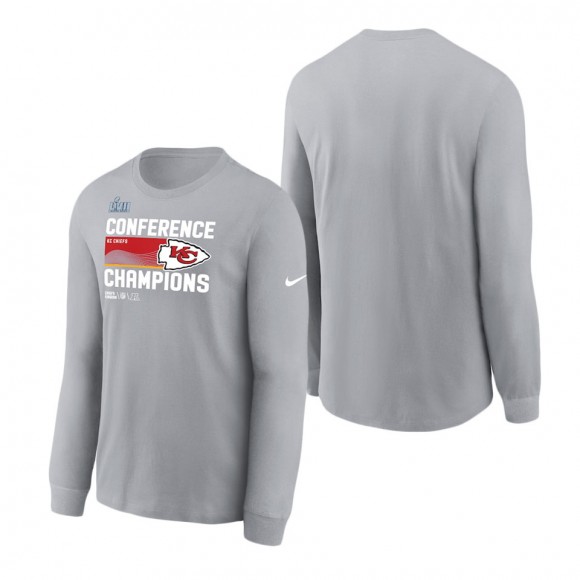 Youth Kansas City Chiefs Nike Gray 2022 AFC Champions Locker Room Trophy Collection Long Sleeve T-Shirt