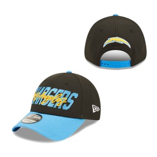 Youth Los Angeles Chargers Black Powder Blue 2022 NFL Draft 9FORTY Snapback Adjustable Hat