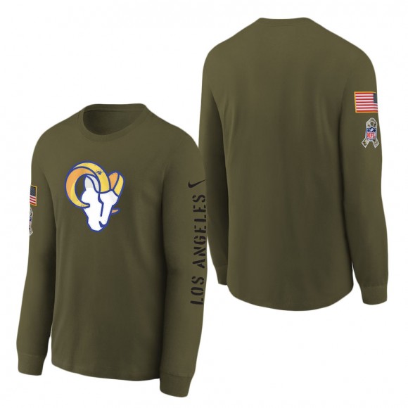 Youth Los Angeles Rams Olive 2022 Salute To Service Team Logo Long Sleeve T-Shirt