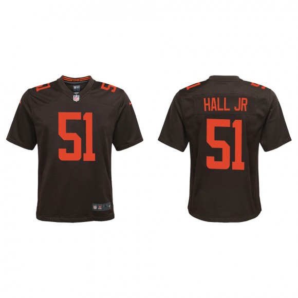 Youth Browns Michael Hall Jr. Brown Alternate Game Jersey
