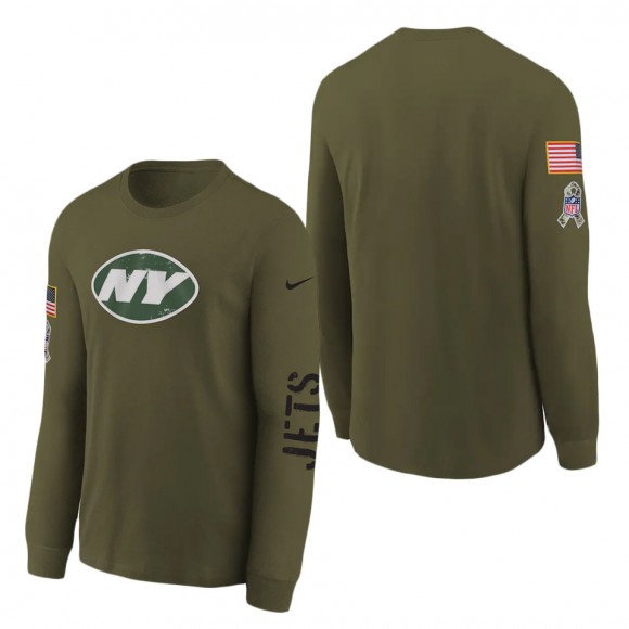 Youth New York Jets Olive 2022 Salute To Service Team Logo Long Sleeve T-Shirt