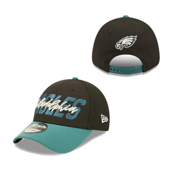 Youth Philadelphia Eagles Black Midnight Green 2022 NFL Draft 9FORTY Snapback Adjustable Hat