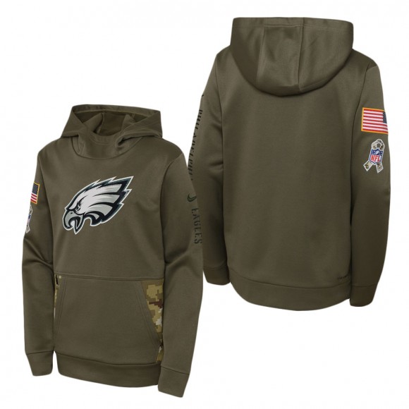 Youth Philadelphia Eagles Olive 2022 Salute To Service Performance Pullover Hoodie
