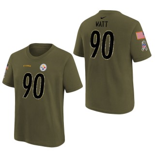 Youth Pittsburgh Steelers T.J. Watt Olive 2022 Salute To Service Name & Number T-Shirt