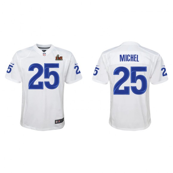 Youth Sony Michel Rams White Super Bowl LVI Game Fashion Jersey