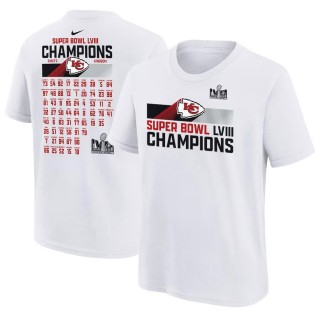 Youth Chiefs White Super Bowl LVIII Champions Roster T-Shirt
