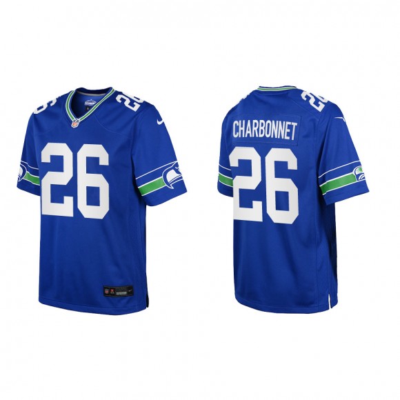 Zach Charbonnet Youth Seattle Seahawks Royal Throwback Game Jersey