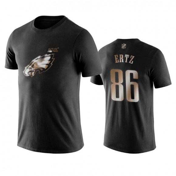 Zach Ertz Philadelphia Eagles Black Golden 100th Season Name & Number T-Shirt